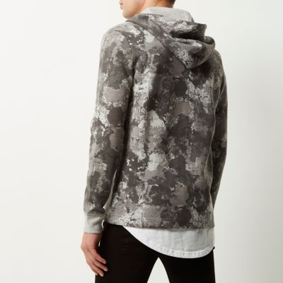 Grey camouflage print zip hoodie